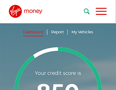 Virgin Money dashboard for mobile