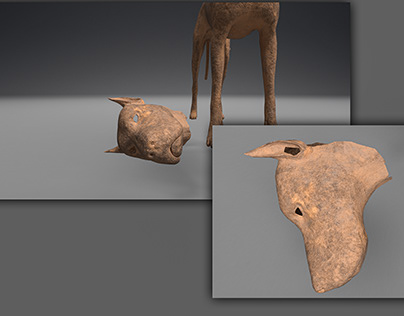 3D Broken Statue of Dog with Texture