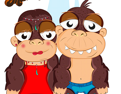 The Monkeys - Ilustración Vectorial #Pareja #Monos