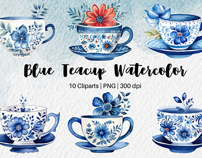 Blue Teacup Watercolor