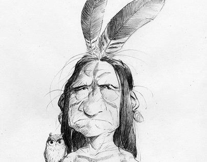 Native American man and owls