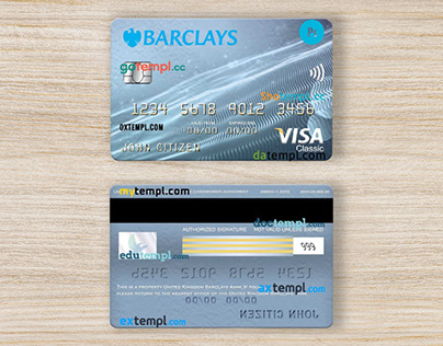 United Kingdom Barclays bank visa classic card template