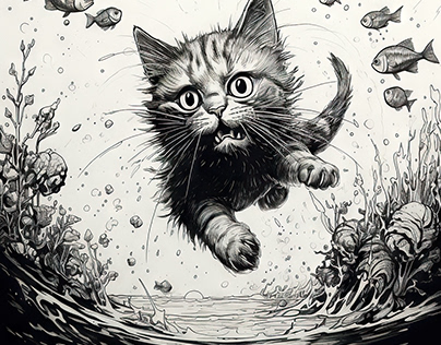 Fish chasing cat