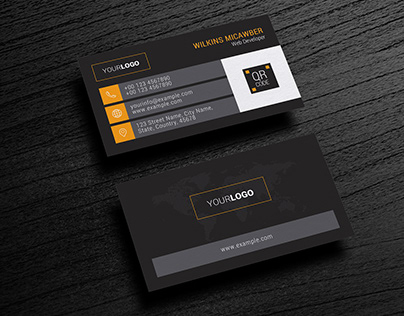 Black Business Card Layout with Orange Accents
