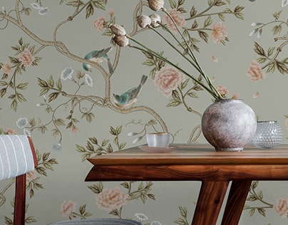 Chinoiserie pattern. Mural Wallpaper Textile