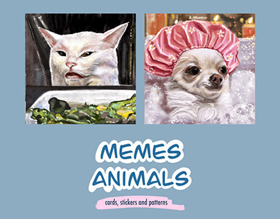 Memes animals (cards, stickers, pattern)