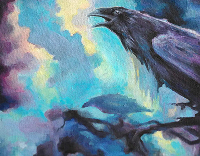 Raven, oil painting