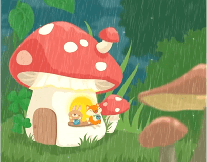 Haru and Furi - Mushroom Cafe in a Rainy Day