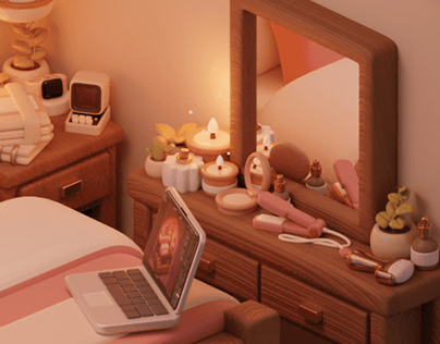 3D Isometric Scene | Cozy Pink Bedroom