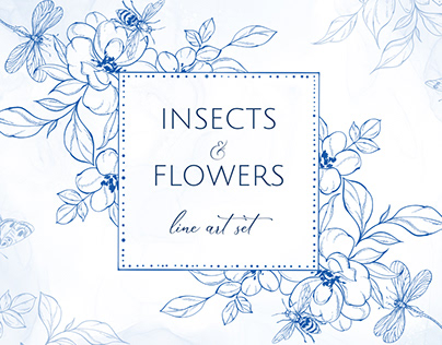 INSECTS & FLOWERS line art set