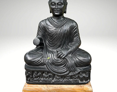 Seated Buddha Black Stone Statue 24″