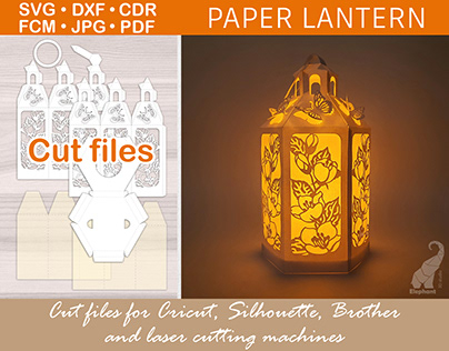 Paper lantern template with flowers, butterflies