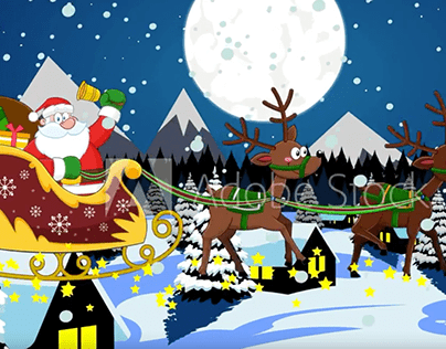 Santa Claus flying a magic Christmas sleigh