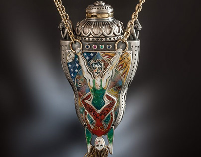 silver flacon-pendant with enamel and precious stones