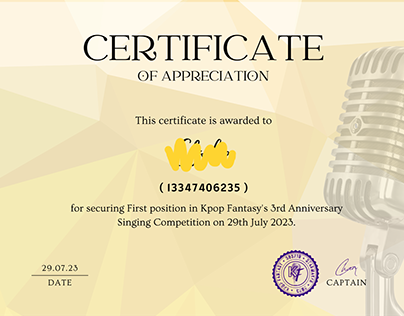 Singing Competition Certificates (Starmaker, 2023)