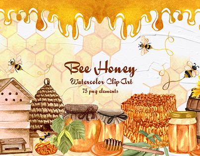 Bee Honey. watercolor ClipArt