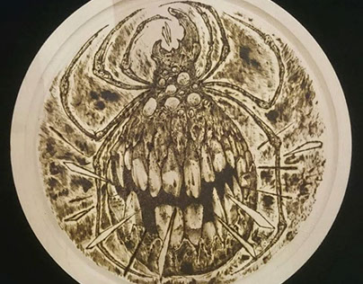tick // pyrography on wood