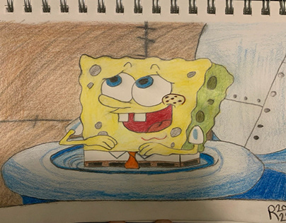 SpongeBob in a Toilet FanArt, Me, Colored Pencils, 2022