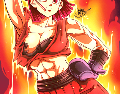 Fanart of Pam from DBS as adult with Ssj Red Boxing