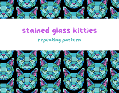 Stained glass kitties repeating pattern