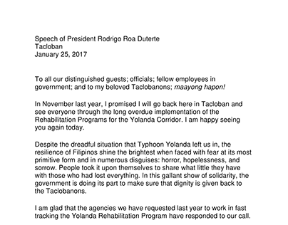 Presidential Speech for Yolanda Survivors in Tacloban