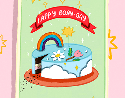 Happy Born-day Postcard Illustration