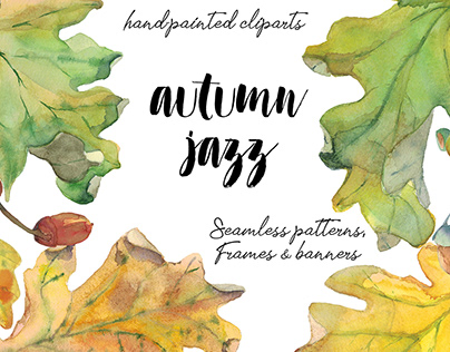 Autumn jazz, patterns, frames and clip art collection