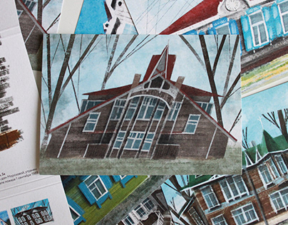 Series of illustrations "Wooden houses of Tomsk"