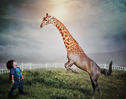 giraff and horse manipulation photo