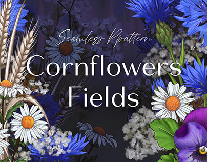Seamless Pattern Cornflowers Fields