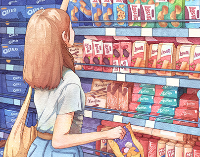 Ukrainian grocery store in watercolor
