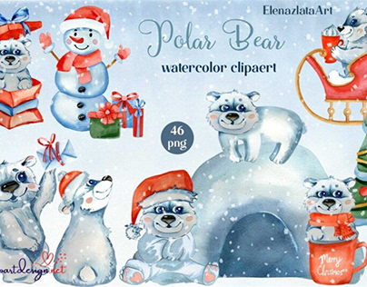Polar Bear Christmas Clipart Merry Christmas PNG