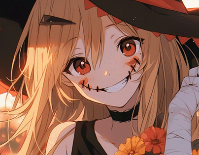 Halloween Anime Girl Wallpaper with Psd + AI
