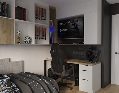 Playstation and football fan's bedroom
