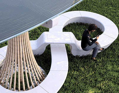 Mobiliário urbano de concreto e bambu