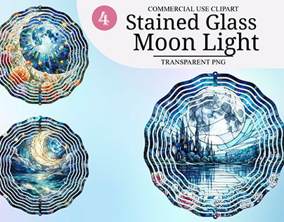 Watercolor Moon Light Stained Glass Clipart