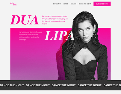 Landing page about Dua Lipa