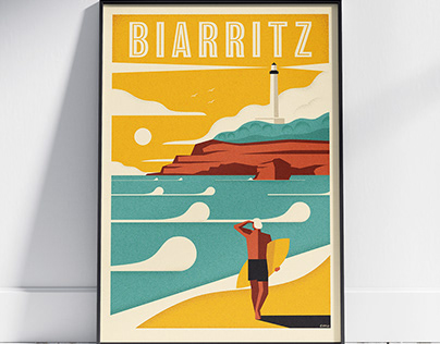 Biarritz, France - surf poster