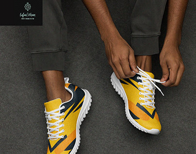 yellow, orange and black men's athletic shoes design