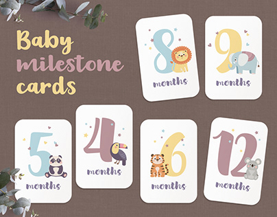 Baby milestone cards with cute animals