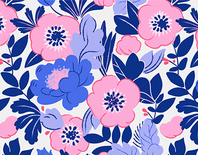 Seamless pattern with big decorative flowers and plants