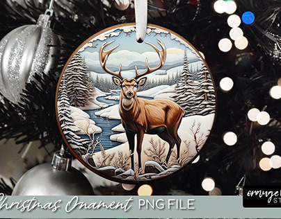 Reindeer Christmas Ornament 3D Sublimation Design