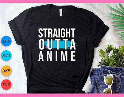 Strait outta anime typography t shirt