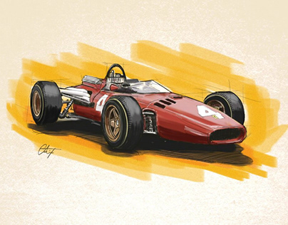 Digital sketch of a 1960's Ferrari Grand Prix car