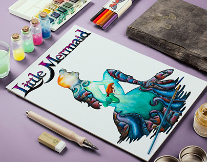 Little Mermaid watercolors illustration