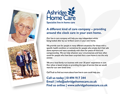 Ashridge Home Care - Freelance Work