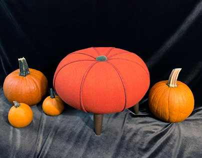 Reupholstered Vintage Pumpkin Footstool