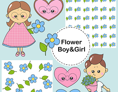 Flower Boy and Girl pattern png