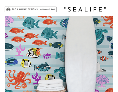 Sealife repeat pattern - waves background