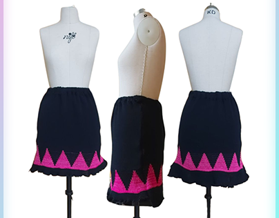 Hand Flat Knitted Skirt: Jacquard